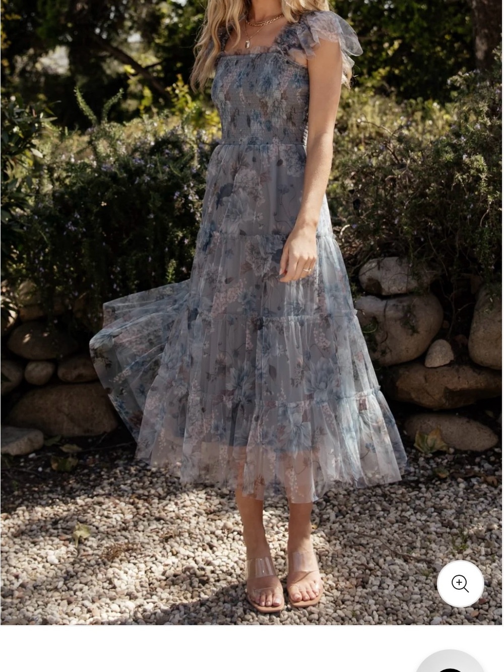 Baltic Born: Clementine Tulle Dress/ Dusty Blue Floral/Smocked Midi Dress